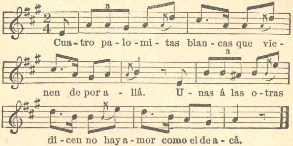 Music score and words for Las Palomas (The Doves)